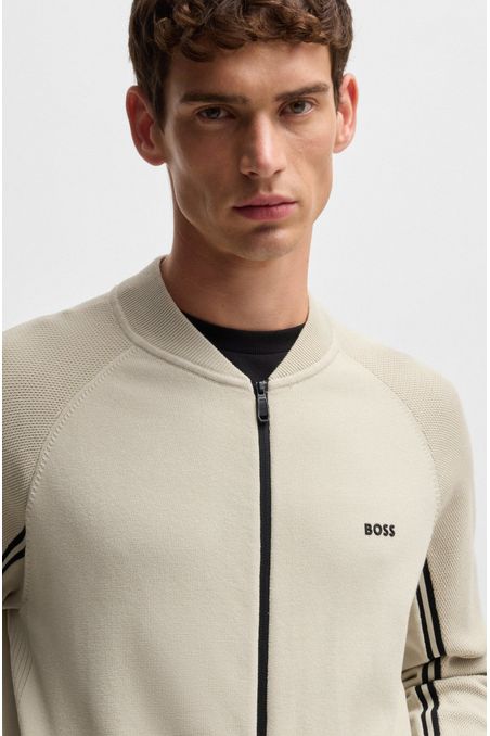 CÁRDIGAN DE PUNTO CON CREMALLERA Y RAYAS CON MICROESTRUCTURA CARDIGAN REGULAR FIT HOMBRE