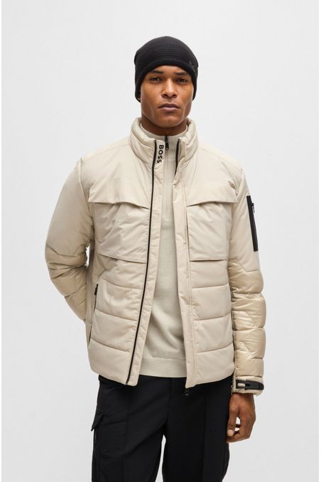CAZADORA EN MEZCLA DE MATERIALES CON RELLENO DE PLUMÓN CHAMARRA REGULAR FIT HOMBRE