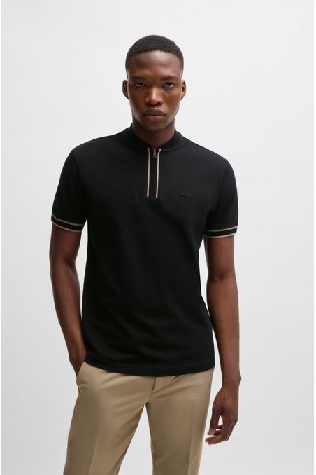 POLO CON CUELLO CON CREMALLERA EN PIQUÉ DE ALGODÓN ELÁSTICO POLO REGULAR FIT HOMBRE
