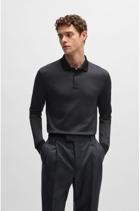 POLO DE MANGA LARGA DE ALGODÓN CON TAPETA OCULTA POLO REGULAR FIT HOMBRE