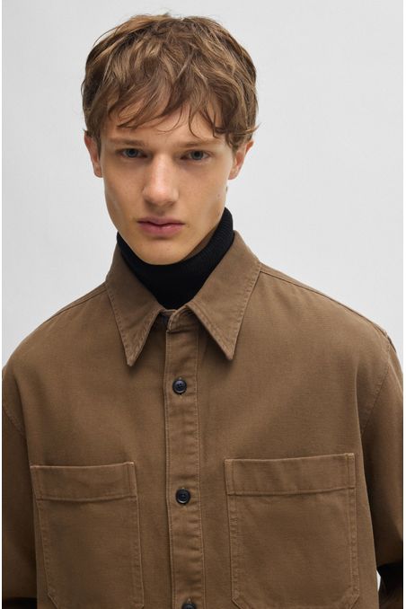 SOBRECAMISA OVERSIZE FIT DE PIQUÉ DE ALGODÓN CON CUELLO DE PICO CAMISA OVERSIZE FIT HOMBRE