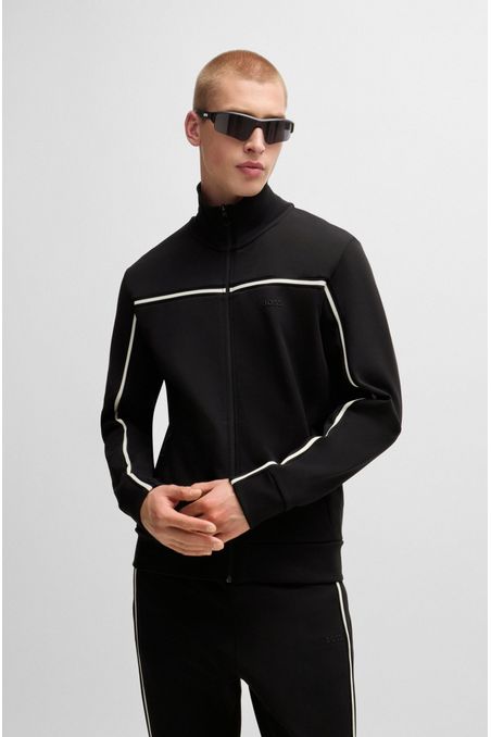SUDADERA DE ALGODÓN CON CREMALLERA Y APLIQUES DE CINTA SUDADERA REGULAR FIT HOMBRE