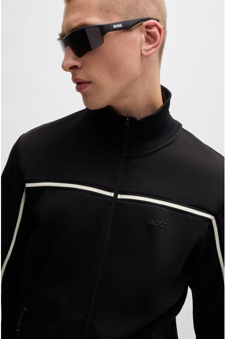 SUDADERA DE ALGODÓN CON CREMALLERA Y APLIQUES DE CINTA SUDADERA REGULAR FIT HOMBRE