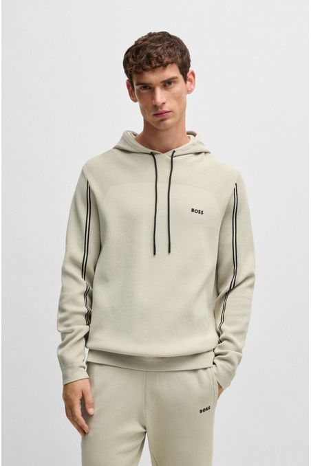 SUDADERA DE PUNTO REGULAR FIT CON CAPUCHA, RAYAS Y DETALLES DE LA MARCA SUETÉR REGULAR FIT HOMBRE
