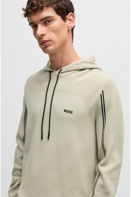 SUDADERA DE PUNTO REGULAR FIT CON CAPUCHA, RAYAS Y DETALLES DE LA MARCA SUETÉR REGULAR FIT HOMBRE