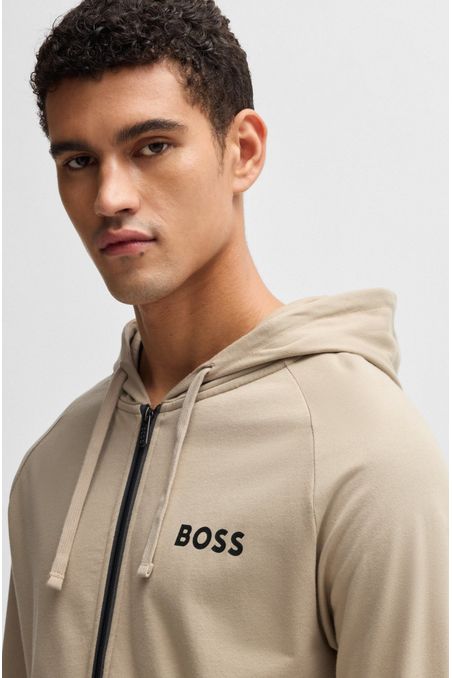 POLERA DE FELPA DE ALGODÓN CON CAPUCHA, CREMALLERA Y LOGO ESTAMPADO CHAMARRAS REGULAR FIT HOMBRE