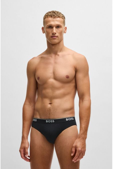 PAQUETE DE TRES CALZONCILLOS SLIP DE ALGODÓN ELÁSTICO CON LOGOS EN LA CINTURA CALZONCILLOS HOMBRE