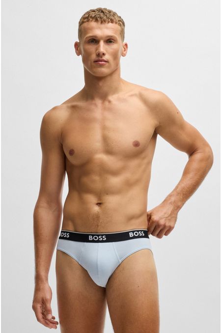 PAQUETE DE TRES CALZONCILLOS SLIP DE ALGODÓN ELÁSTICO CON LOGOS EN LA CINTURA CALZONCILLOS HOMBRE