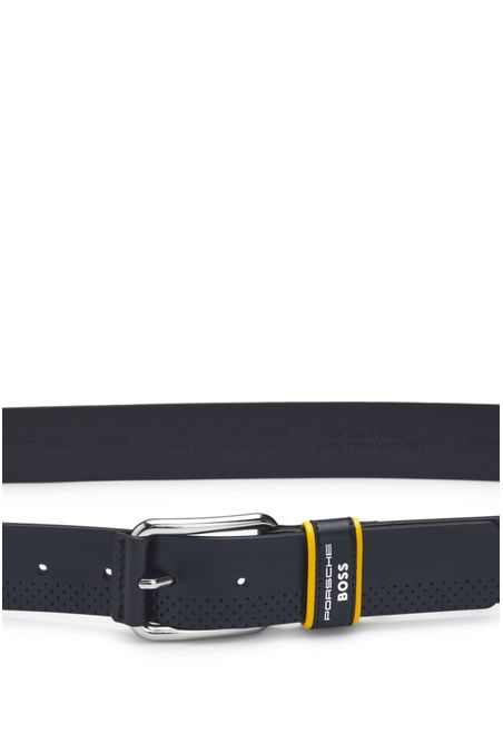 CINTURÓN DE PIEL CON DISEÑO PERFORADO PORSCHE X BOSS CON TRABILLA DE LA MARCA CINTURÓN CASUAL HOMBRE