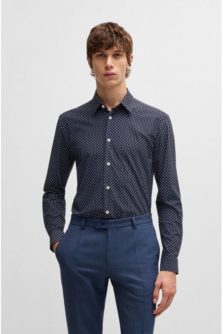 CAMISA SLIM FIT DE TEJIDO ELÁSTICO TÉCNICO CON ESTAMPADO GEOMÉTRICO CAMISA SLIM FIT HOMBRE