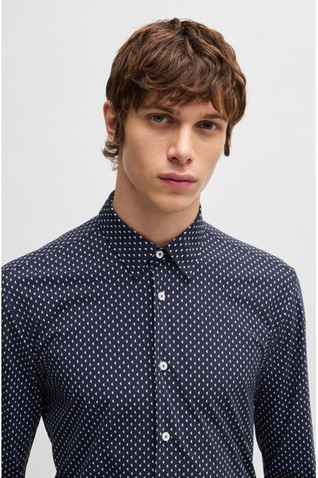 CAMISA SLIM FIT DE TEJIDO ELÁSTICO TÉCNICO CON ESTAMPADO GEOMÉTRICO CAMISA SLIM FIT HOMBRE