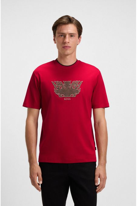 POLERA CON UN TAOTIE BORDADO BOSS X CREATION OF THE GODS REGULAR FIT HOMBRE