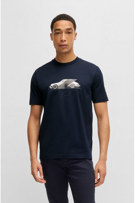 POLERA PORSCHE X BOSS DE ALGODÓN MERCERIZADO CON DETALLE DE LA COLABORACIÓN PLAYERA REGULAR FIT HOMBRE