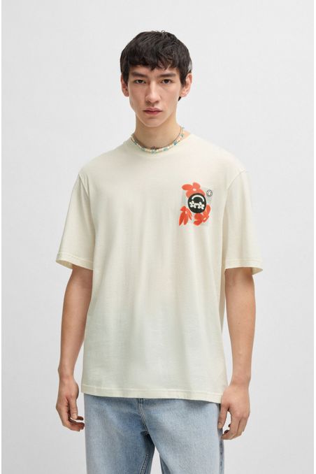 POLERA DE PUNTO DE ALGODÓN CON LOGO ESTAMPADO PLAYERA REGULAR FIT HOMBRE