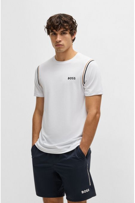 POLERA ACTIVA CON ESTRUCTURA DE REJILLA Y RAYAS DE LA MARCA PLAYERA SLIM FIT HOMBRE