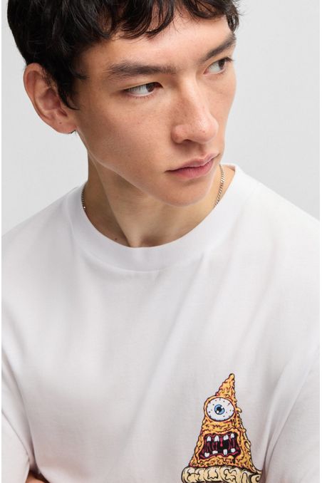 POLERA DE PUNTO DE ALGODÓN CON GRÁFICOS DE PIZZA PLAYERA REGULAR FIT HOMBRE