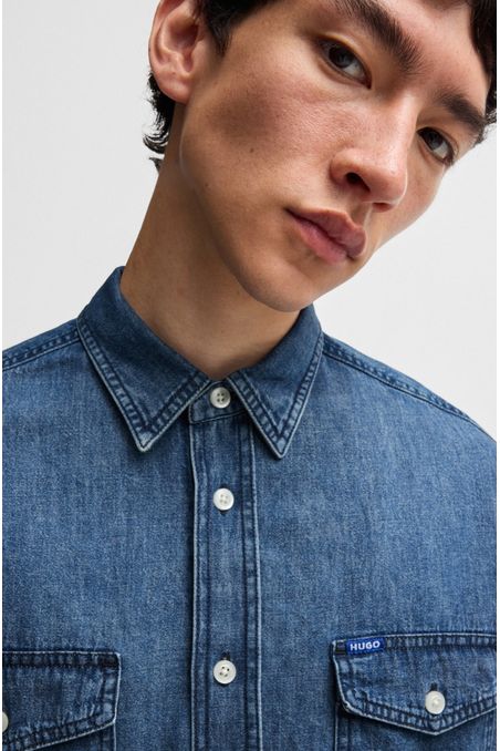 CAMISA LOOSE FIT EN DENIM DE ALGODÓN AZUL CAMISA OVERSIZE FIT HOMBRE