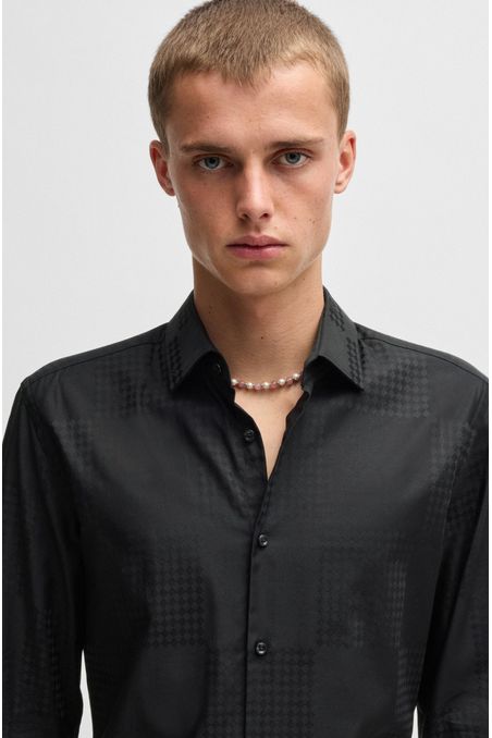 CAMISA SLIM FIT DE JACQUARD DE ALGODÓN CON ESTAMPADO DE CUADROS CAMISA SLIM FIT HOMBRE