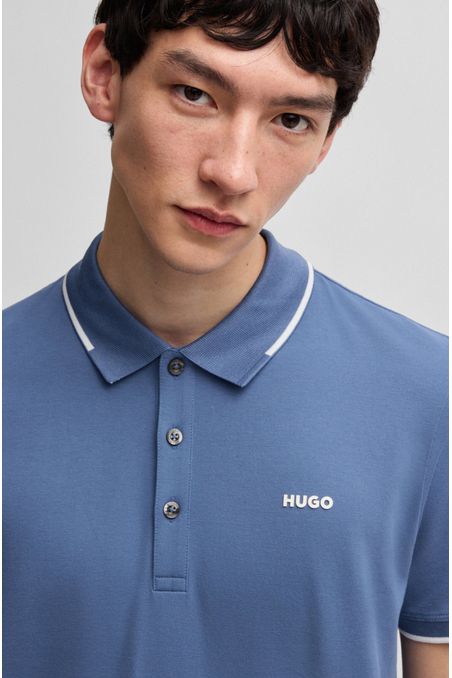 POLERA SLIM FIT DE ALGODÓN ELÁSTICO CON LOGO ESTAMPADO POLO SLIM FIT HOMBRE