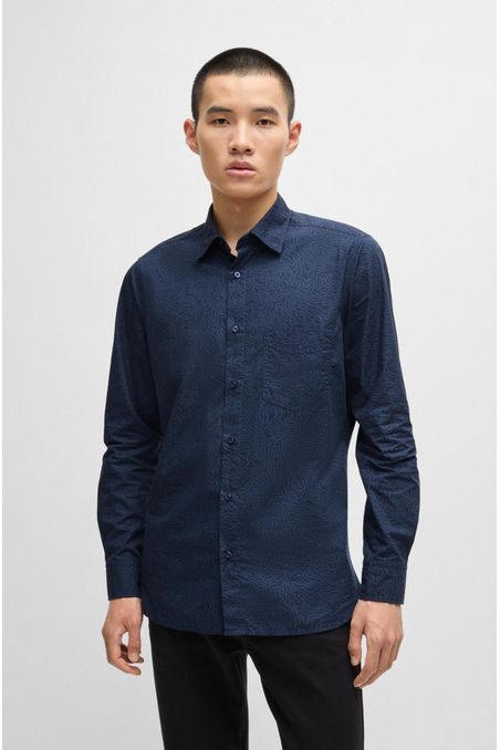 CAMISA SLIM FIT DE ALGODÓN ITALIANO CON INICIALES EN JACQUARD HOMBRE
