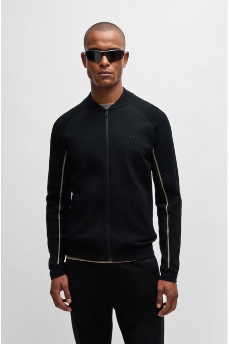 CÁRDIGAN DE PUNTO CON CREMALLERA Y RAYAS CON MICROESTRUCTURA REGULAR FIT HOMBRE