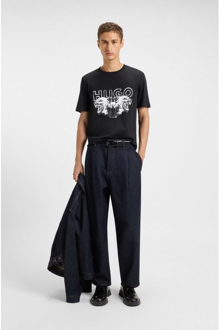 POLERA DE PUNTO DE ALGODÓN CON LOGO Y GRÁFICO DE ANIMAL PLAYERA REGULAR FIT HOMBRE