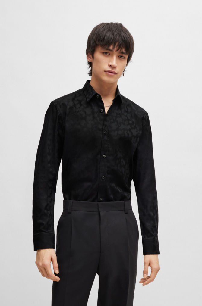 CAMISA EXTRA-SLIM FIT DE ALGODÓN CON DIBUJO TEJIDO EN JACQUARD HOMBRE