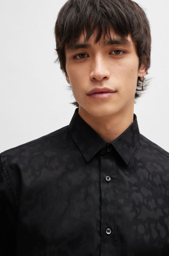 CAMISA EXTRA-SLIM FIT DE ALGODÓN CON DIBUJO TEJIDO EN JACQUARD HOMBRE