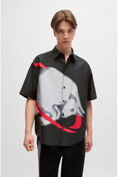 CAMISA OVERSIZE FIT HUGO X RB CON DETALLE DE LA MARCA HOMBRE