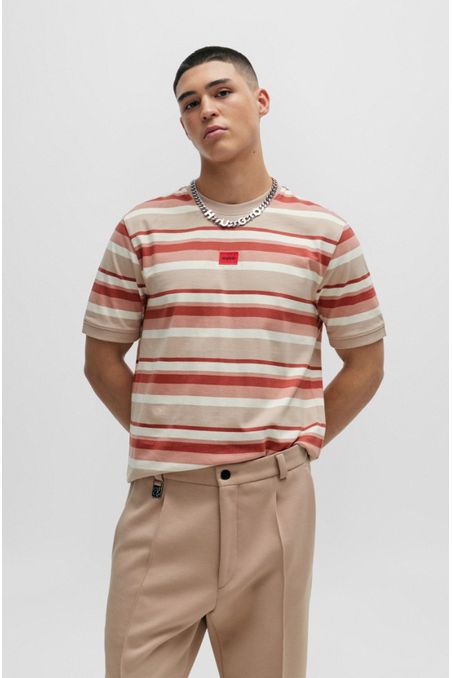 POLERA REGULAR FIT A RAYAS DE PUNTO DE ALGODÓN CON ETIQUETA HOMBRE