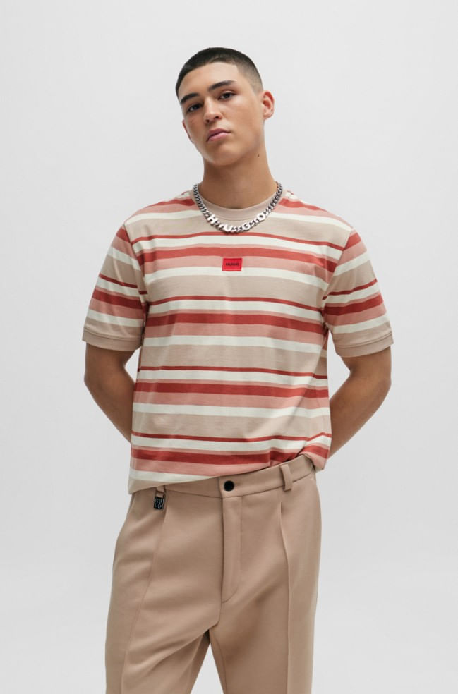 POLERA REGULAR FIT A RAYAS DE PUNTO DE ALGODÓN CON ETIQUETA HOMBRE