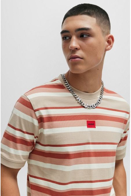 POLERA REGULAR FIT A RAYAS DE PUNTO DE ALGODÓN CON ETIQUETA HOMBRE