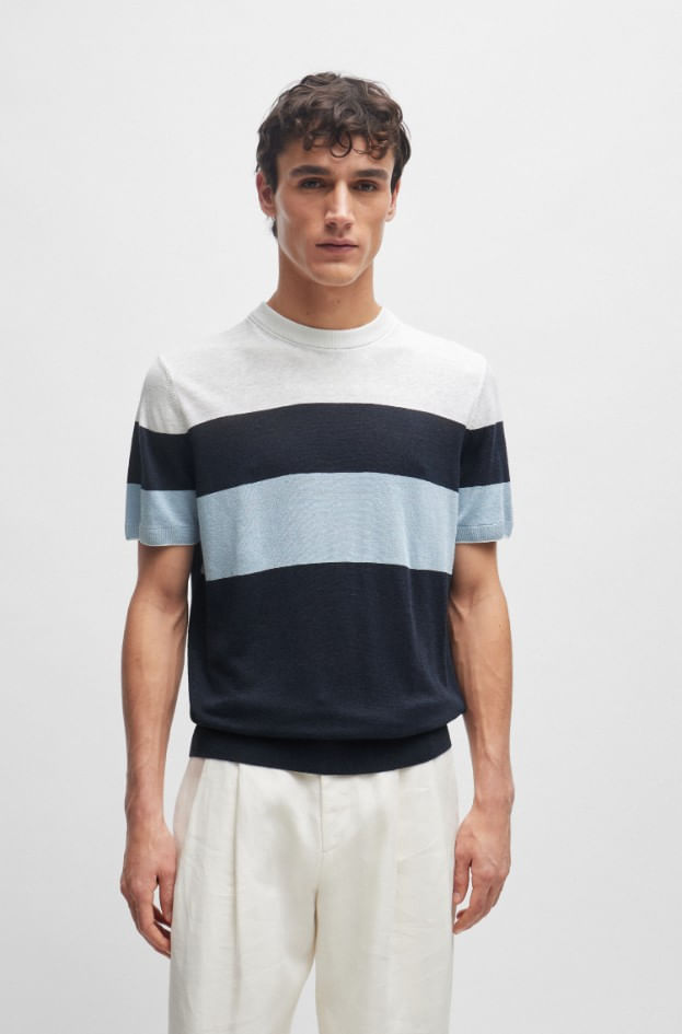 POLERA REGULAR FIT JERSEY REGULAR FIT EN MEZCLA DE LINO CON RIBETES ACENTUADOS HOMBRE