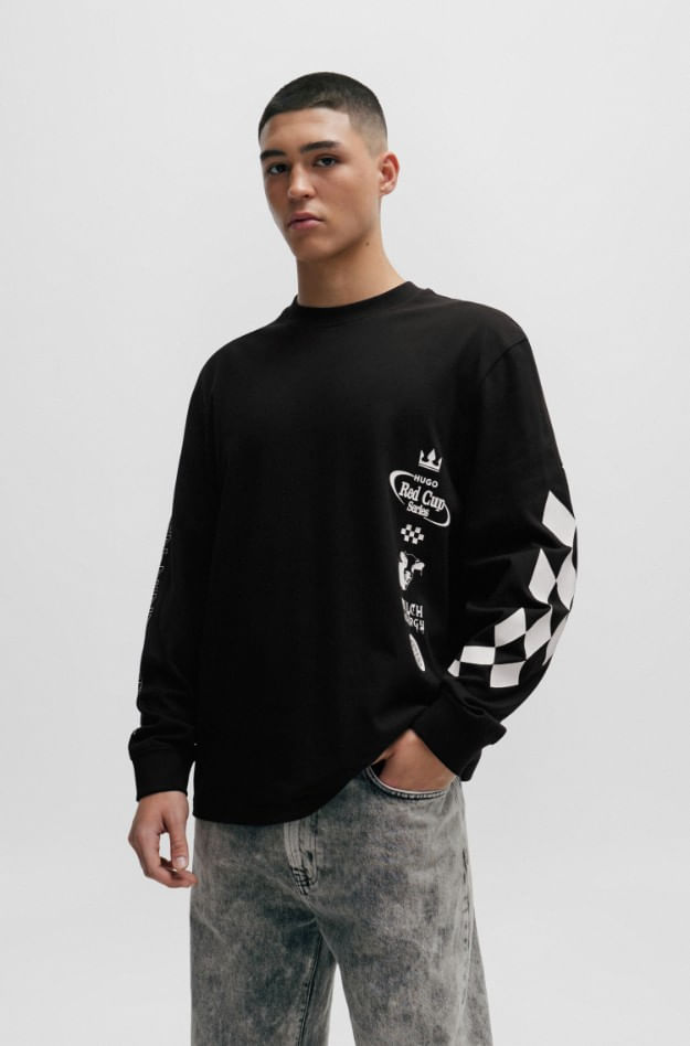 POLERA RELAXED FIT DE PUNTO DE ALGODÓN CON ESTAMPADOS INSPIRADOS EN LAS CARRERAS HOMBRE