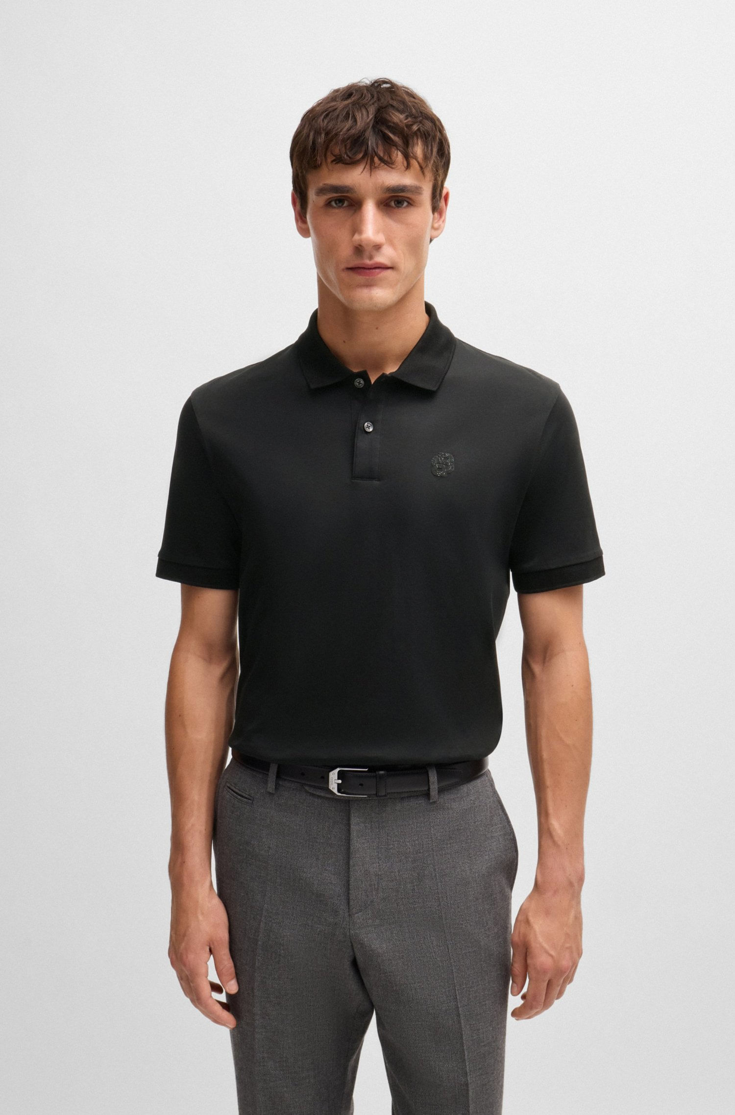 POLO REGULAR FIT DE ALGODÓN MERCERIZADO CON MONOGRAMA DOUBLE B HOMBRE