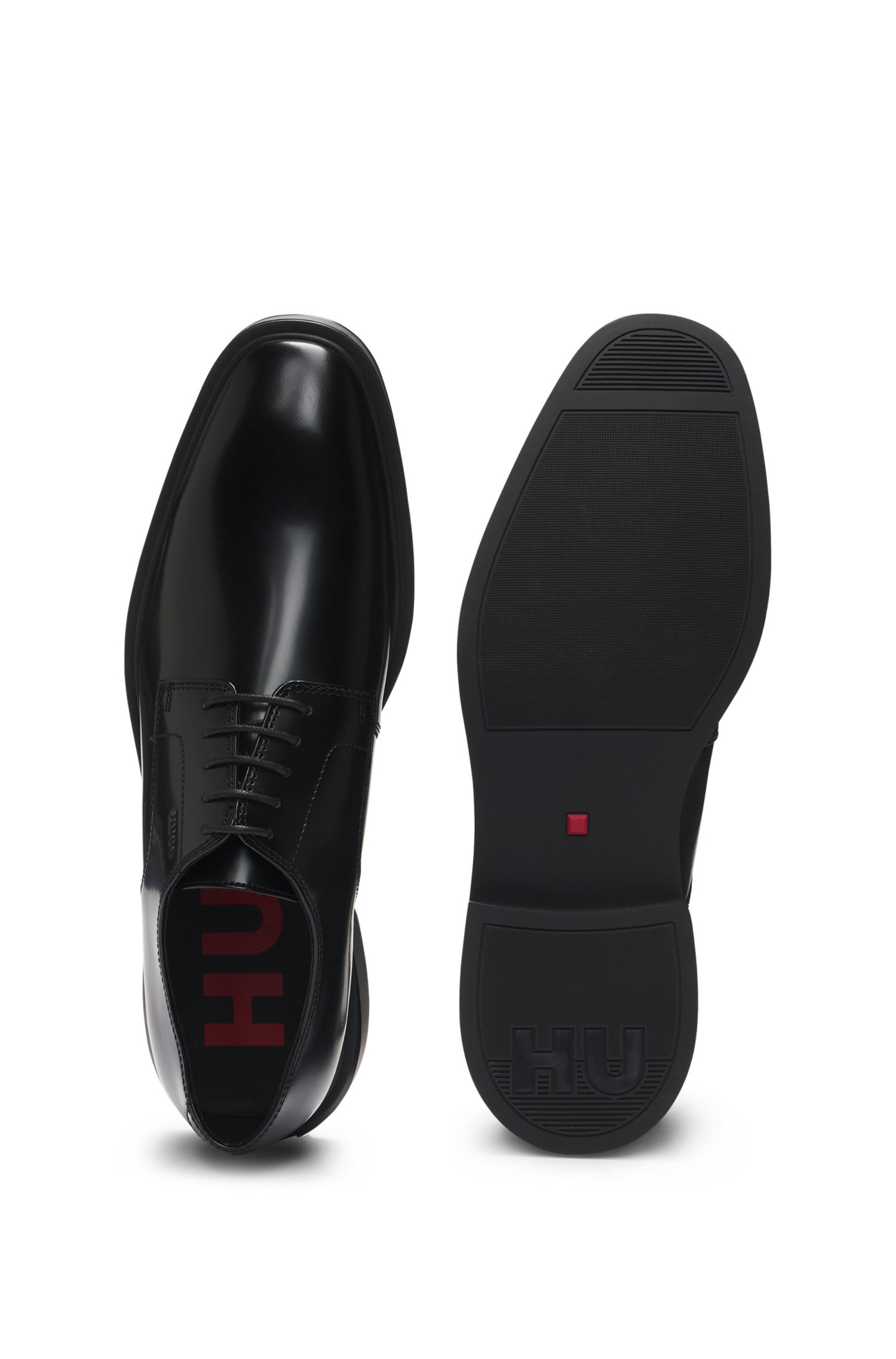 ZAPATOS DERBY DE PIEL PULIDA CON DETALLES DEL LOGO HOMBRE