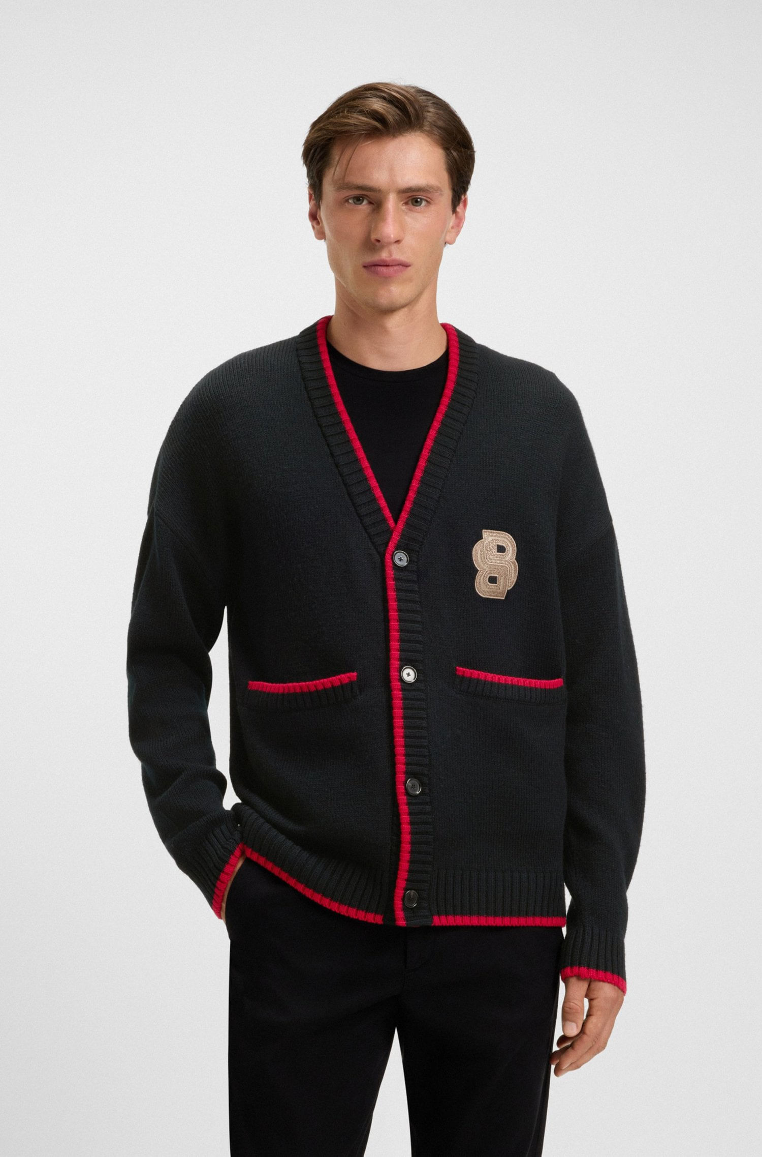 CÁRDIGAN CON MONOGRAMA EN LANA VIRGEN BOSS X CREATION OF THE GODS CARDIGAN RELAXED FIT HOMBRE