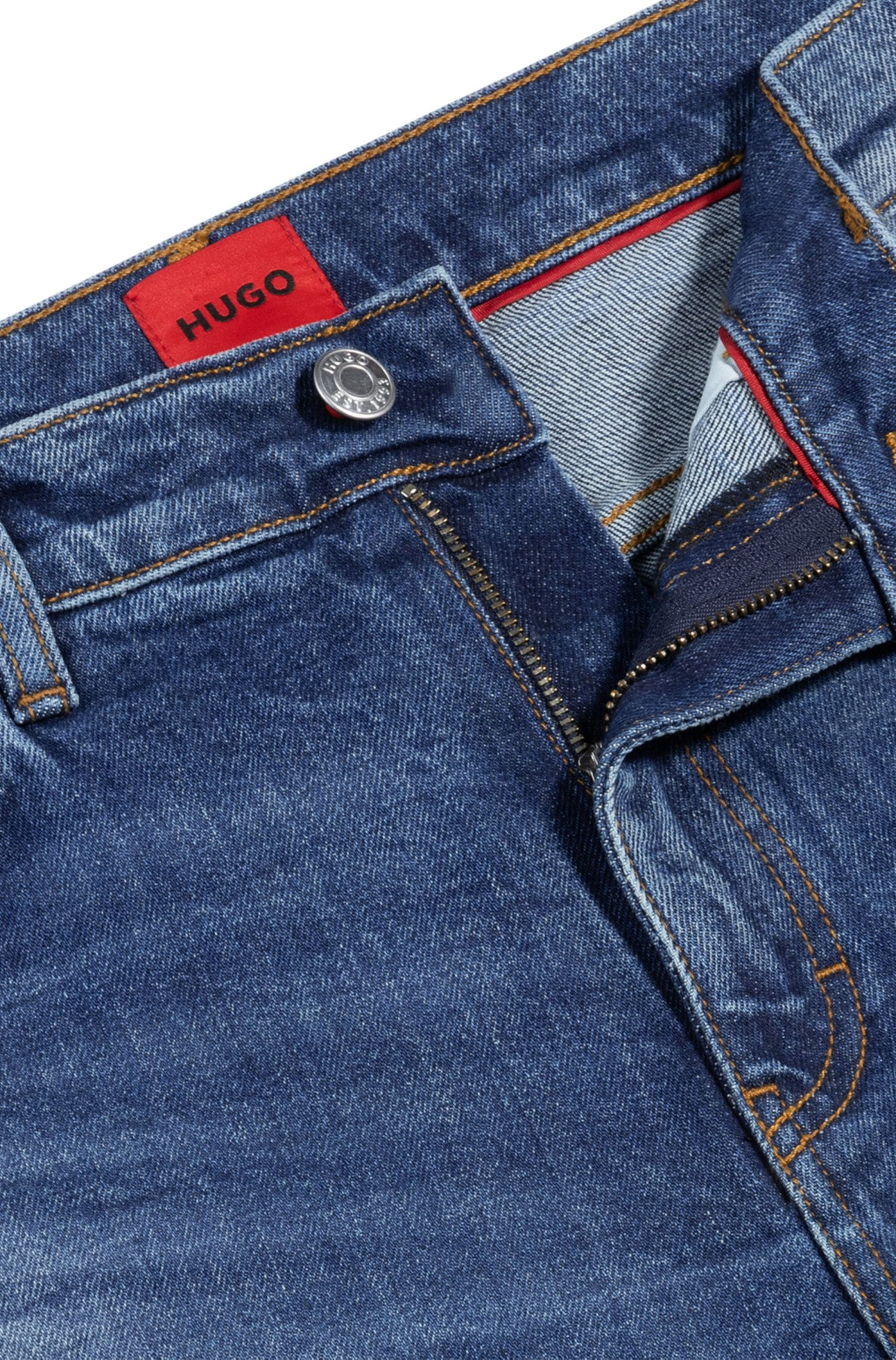 JEANS SLIM FIT EN CÓMODO DENIM ELÁSTICO AZUL OSCURO JEANS SLIM FIT HOMBRE