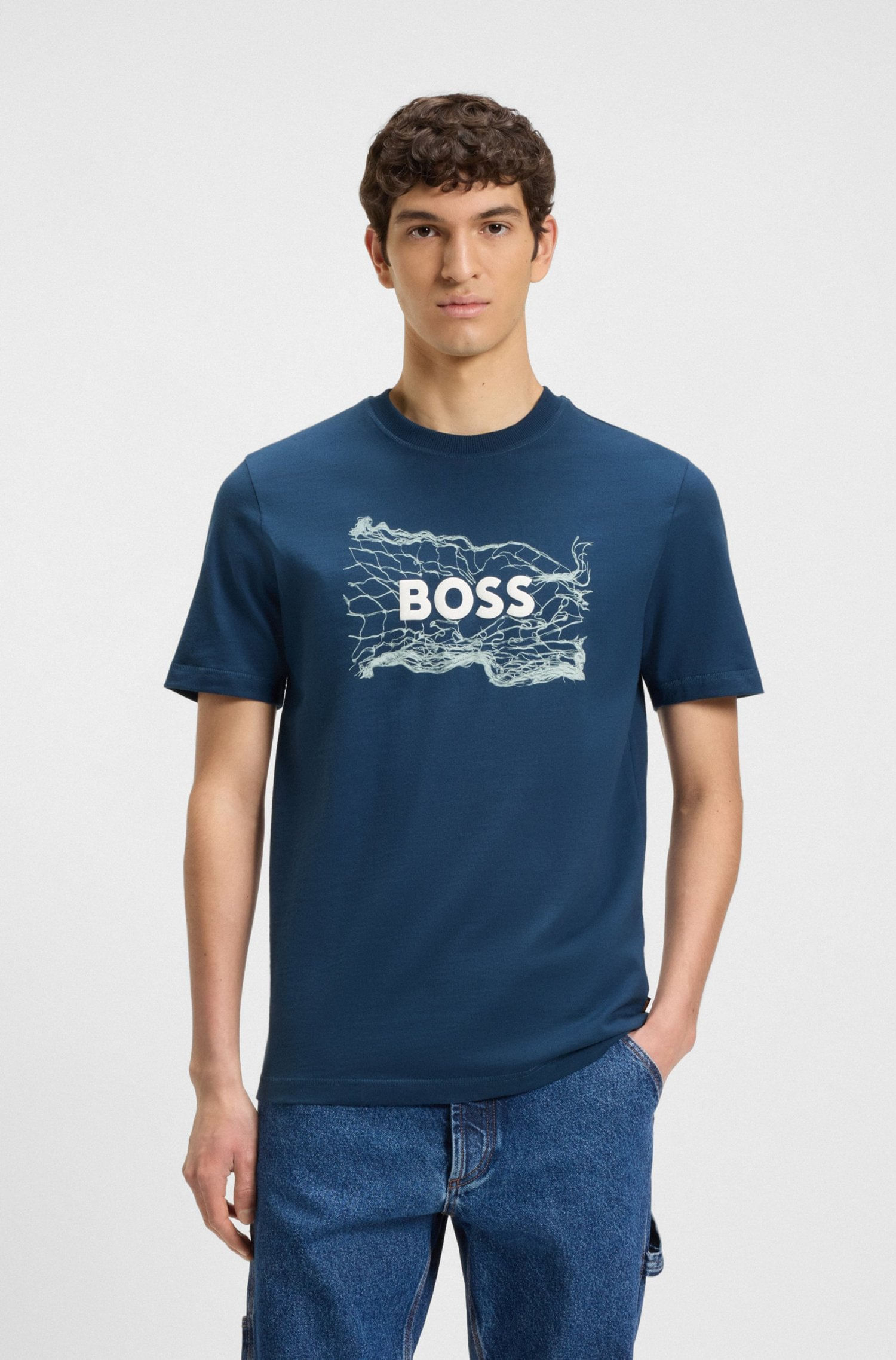 POLERA DE PUNTO DE ALGODÓN CON LOGO DE DISEÑO PLAYERA REGULAR FIT HOMBRE