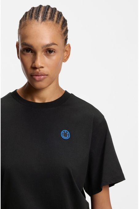 POLERA DE PUNTO DE ALGODÓN CON LOGO HAPPY HUGO PLAYERA RELAXED FIT MUJER