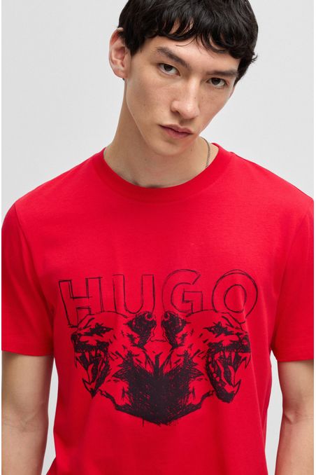 POLERA DE PUNTO DE ALGODÓN CON LOGO Y GRÁFICO DE ANIMAL PLAYERA REGULAR FIT HOMBRE