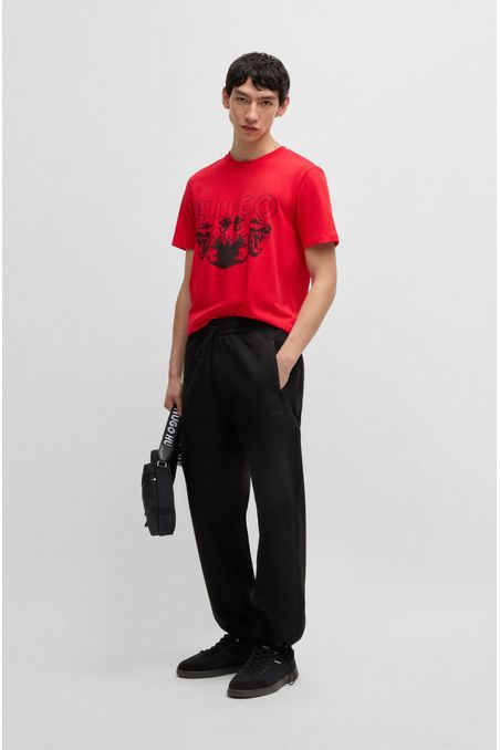 POLERA DE PUNTO DE ALGODÓN CON LOGO Y GRÁFICO DE ANIMAL PLAYERA REGULAR FIT HOMBRE