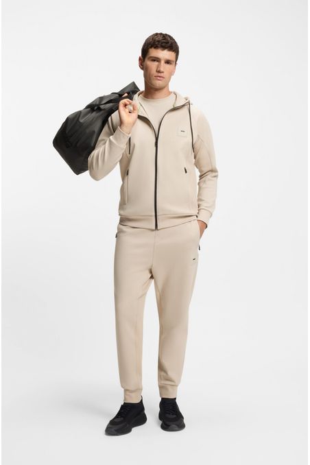 POLERON CON CAPUCHA DE ALGODÓN CON CREMALLERA Y PARCHE DE LOGO SUDADERA REGULAR FIT HOMBRE