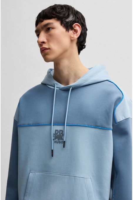 POLERON CON CAPUCHA HUGO X RB EN MEZCLA DE ALGODÓN CON DETALLES DE RIBETES SUDADERA OVERSIZE FIT HOMBRE
