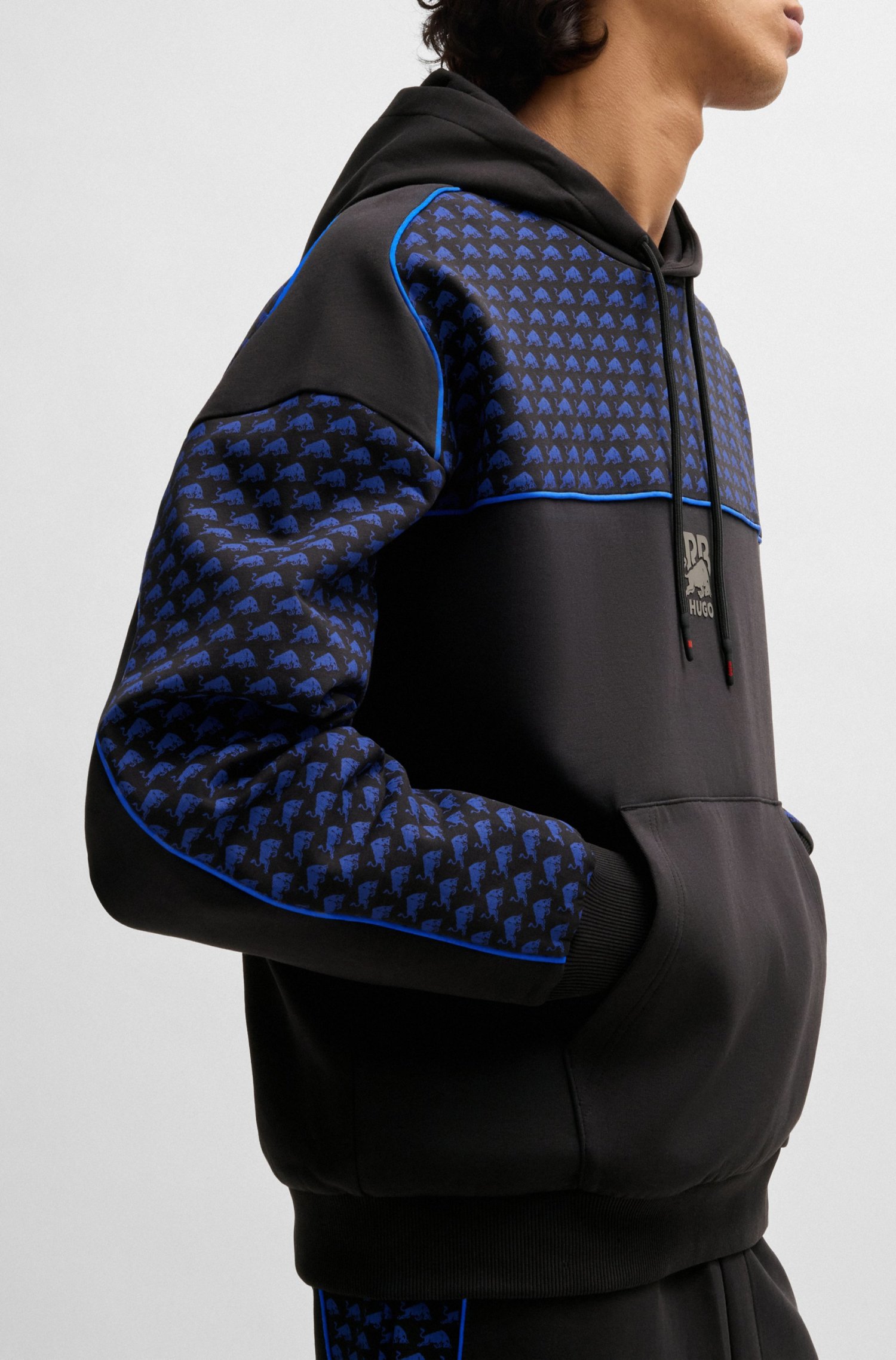 POLERON CON CAPUCHA HUGO X RB EN MEZCLA DE ALGODÓN CON DETALLES DE RIBETES SUDADERA OVERSIZE FIT HOMBRE