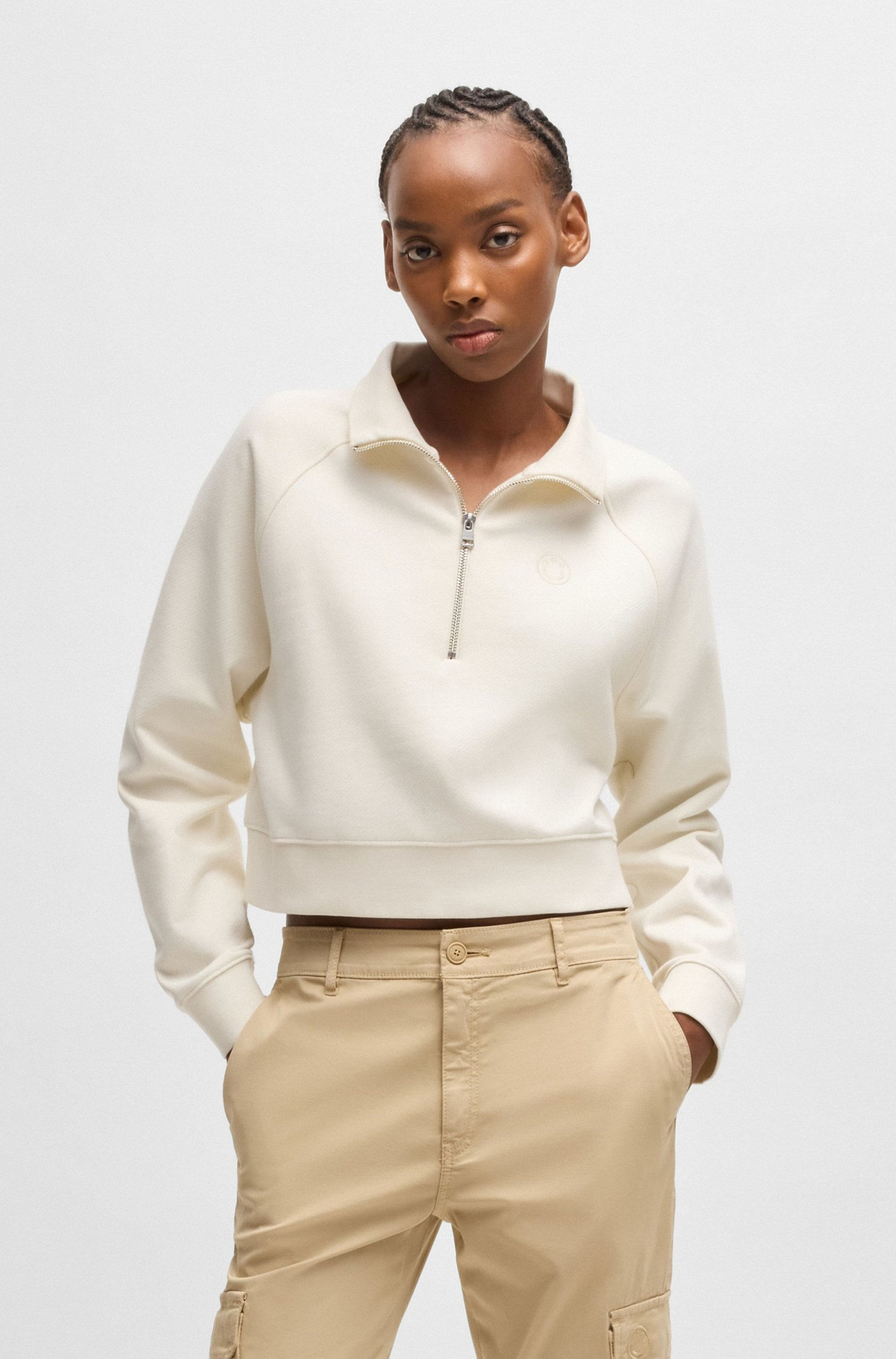 POLERON CORTA EN FELPA DE ALGODÓN CON LOGO BORDADO SUDADERA RELAXED FIT MUJER