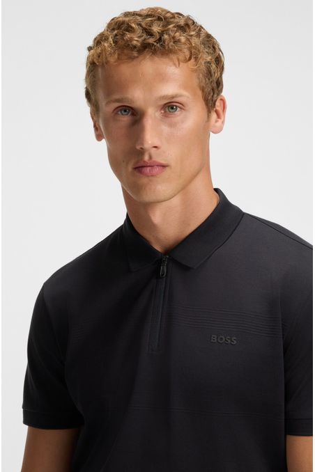 POLO DE ALGODÓN ESTRUCTURADO CON CUELLO CON CREMALLERA POLO REGULAR FIT HOMBRE