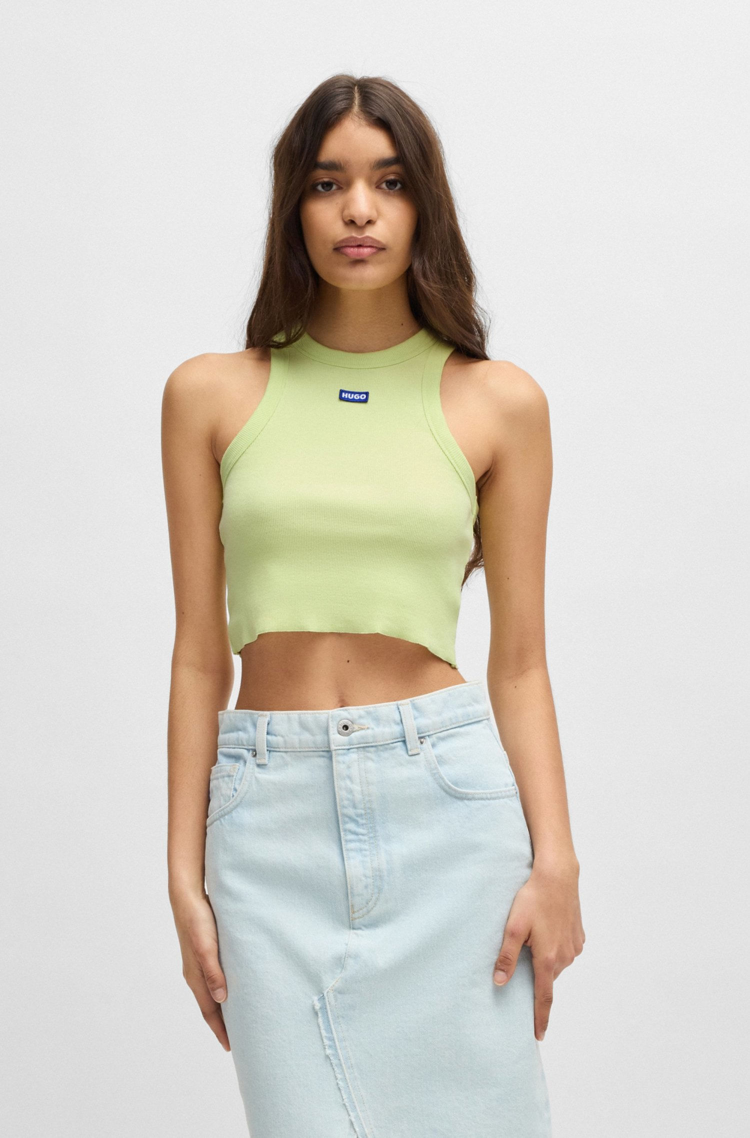 TOP DE TIRANTES DE ALGODÓN ELÁSTICO CON INSIGNIA DE LOGO TOP SLIM FIT MUJER