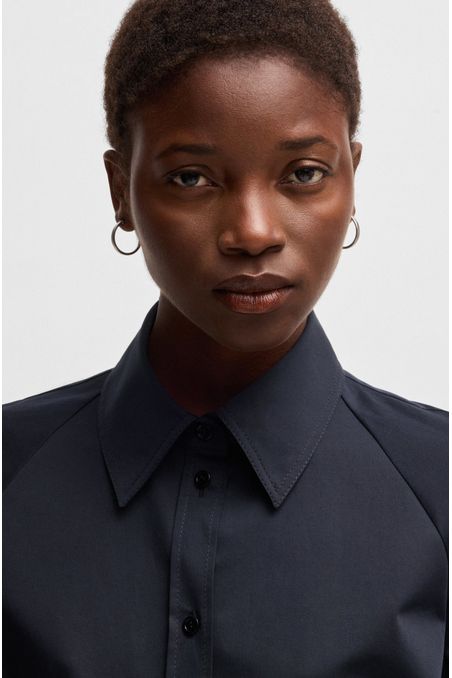 VESTIDO CAMISERO DE ALGODÓN ELÁSTICO CON MEDIA TAPETA VESTIDO BUSINESS REGULAR FIT MUJER