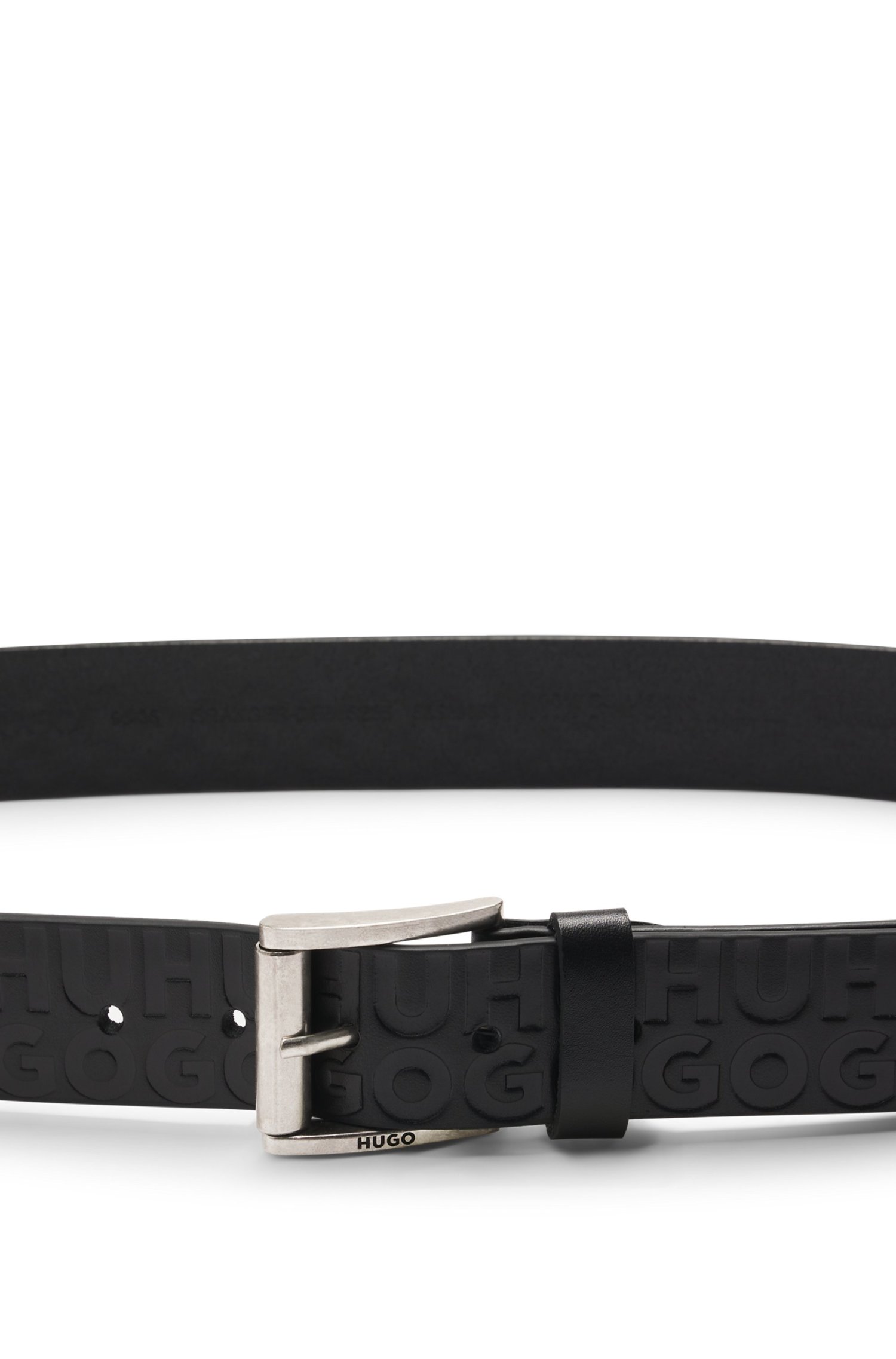 CINTURÓN DE PIEL LISA CON LOGOS APILADOS ESTAMPADOS CINTURÓN CASUAL HOMBRE